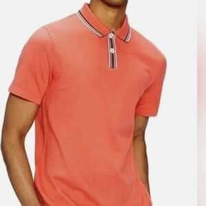 Ted Baker London Twitwoo Men's Polo Shirt. Orange Stripe Collar Preppy Modern.